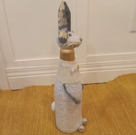 Vintage style bunny 15" primitive rustic glass paper mache bunny farmhouse decor - Picture 2 of 6